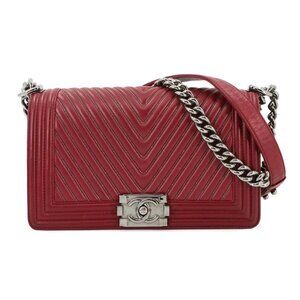 CHANEL BOY CHANEL Chain Shoulder Bag Leather Red A67086 V stitch 90285023